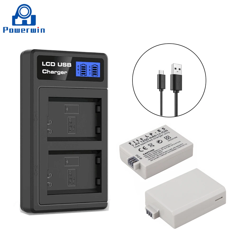 3 шт. Powerwin 1200 мАч 7 4 В LP E5 LPE5 батарея для камеры ЖК дисплей двойное зарядное