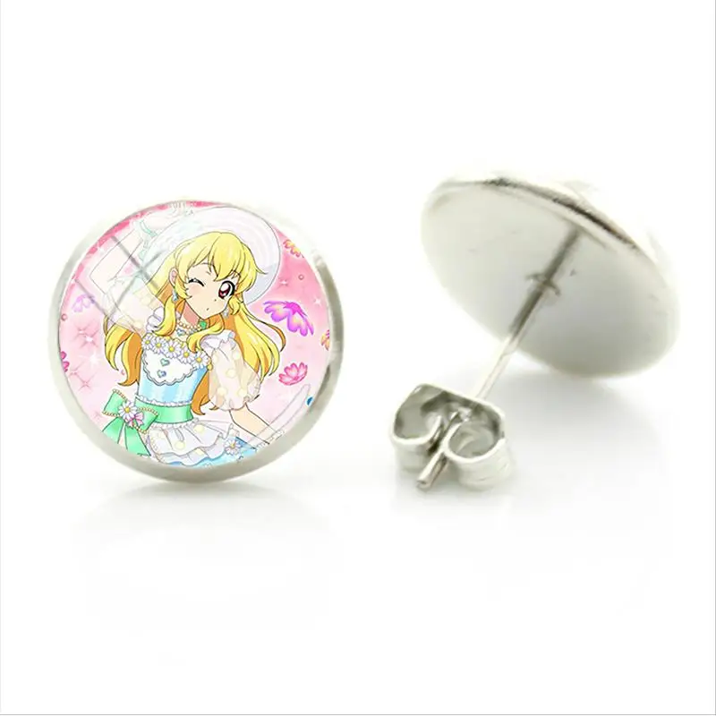Bandai анимация Aikatsu серьги-гвоздики стеклянный кабошон Hoshimiya Ichigo круглые серьги