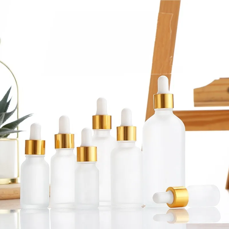 

Golden Cap Refillable Dropper Bottle Frosted essential oil Glass Aromatherapy Liquid 5-100ml Drop for massage Pipette Bottles