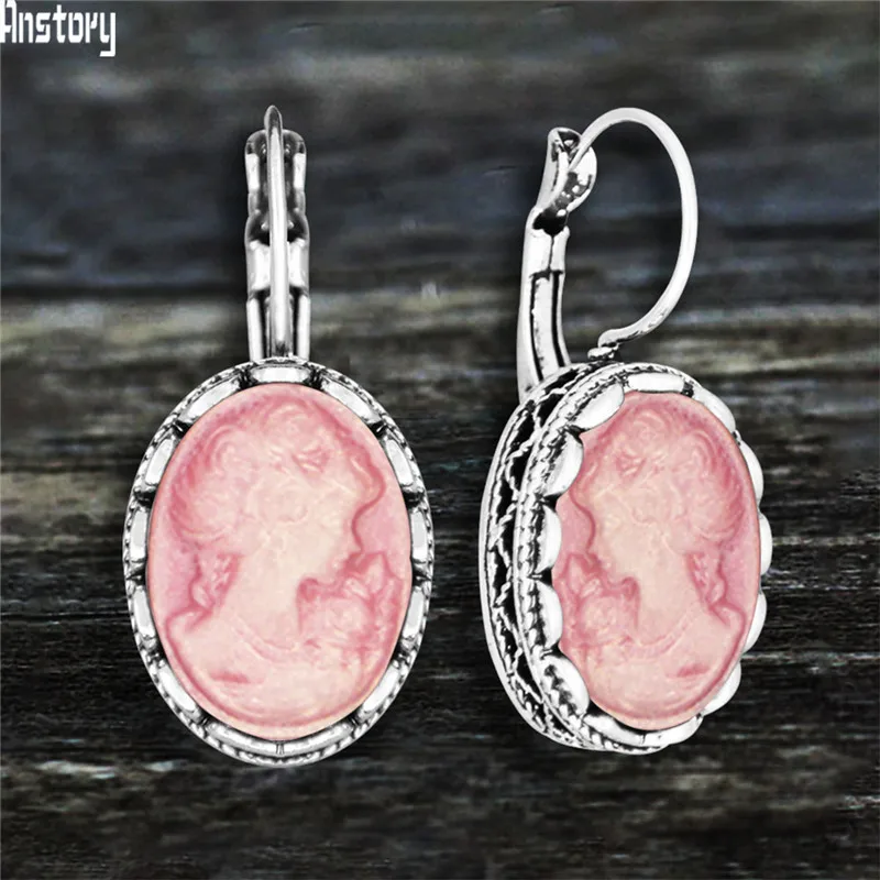 6 цветов винтажные овальные розовые женские королевские камеи Подвесные серьги