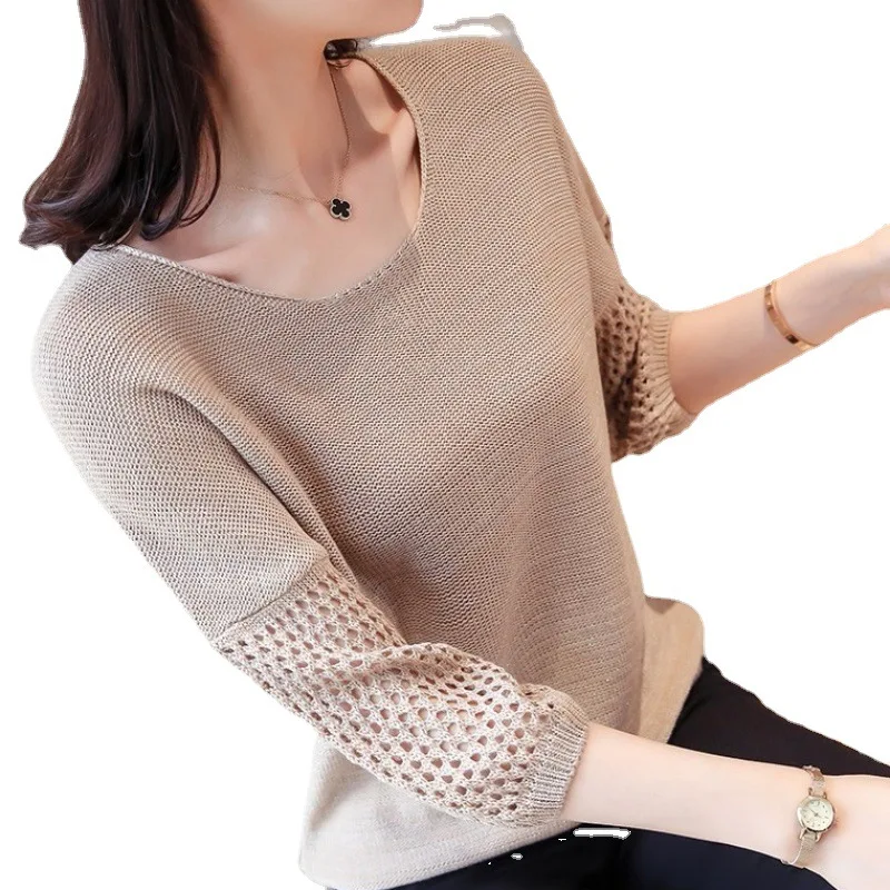 Jersey holgado de punto para mujer, ropa de media manga, informal, coreano, Primavera, novedad de verano