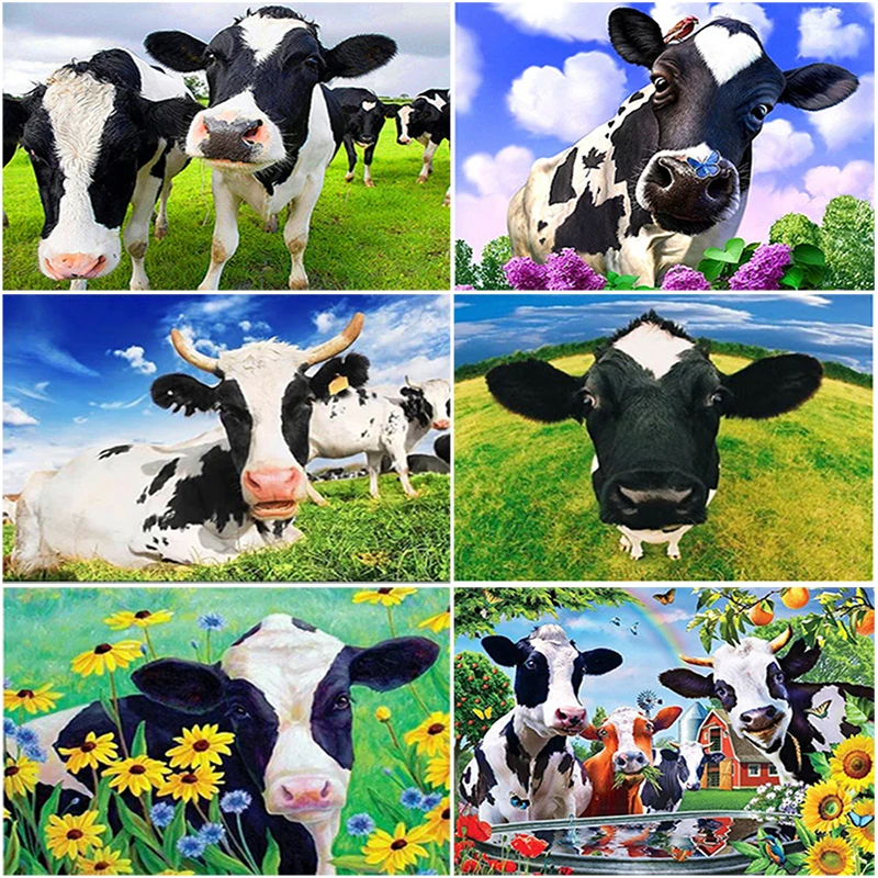 

DIY Diamond Painting Cow Animal Mosaic Full Round Drill Diamond Embroidery Cross Stitch Kits Rhinestones Wall Sticker Home Decor
