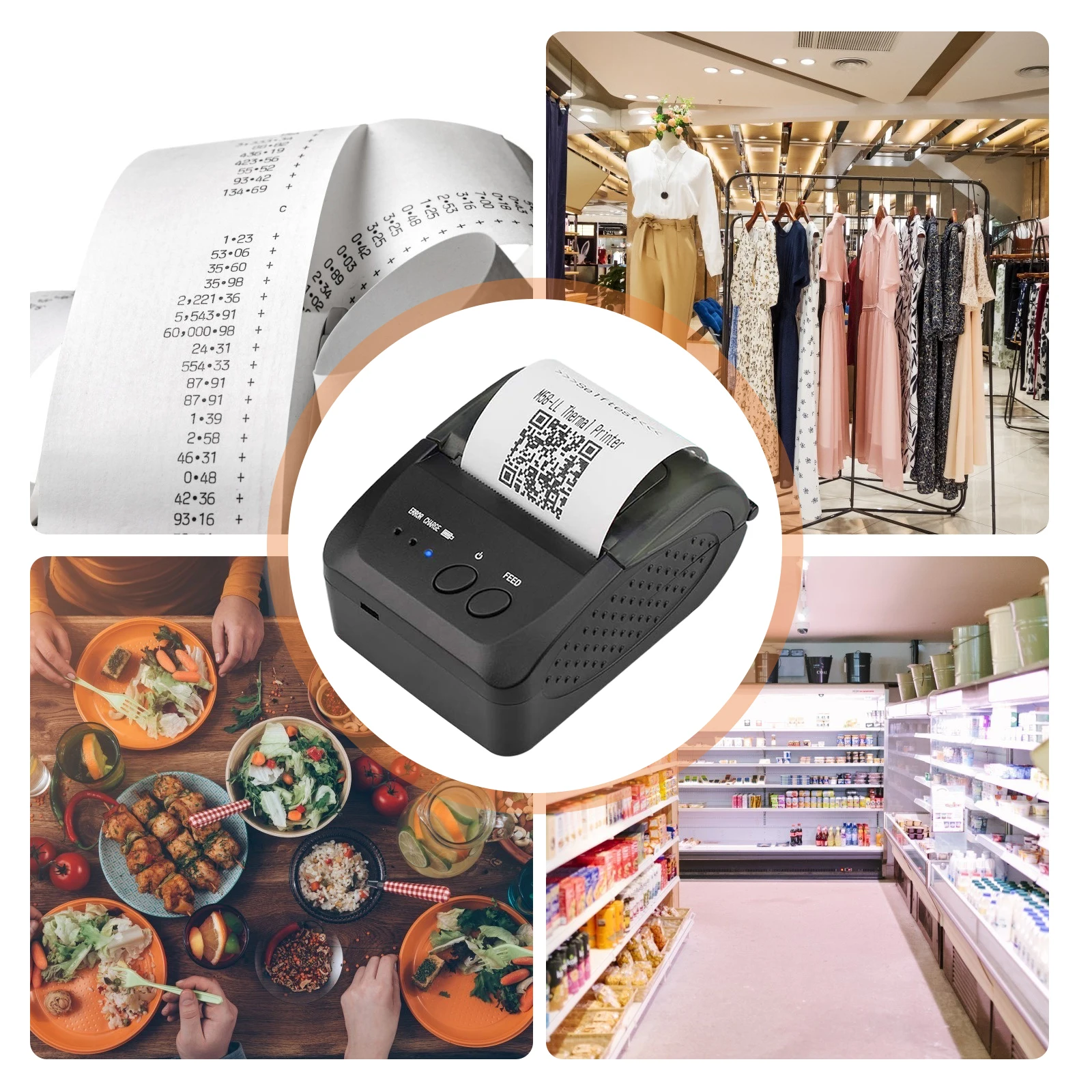 

Thermal Bluetooth Printer With 6 Rolls Printing Papers Receipt POS Printer 58/90mm/s For Windows Phone Android IOS EU Plug