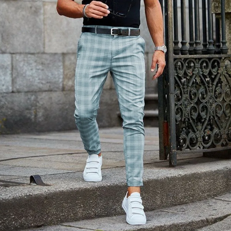 

Casual Mens Fit Men Pants Trousers Comfortable Pants Ankle Length Streetwear Plaid Pants