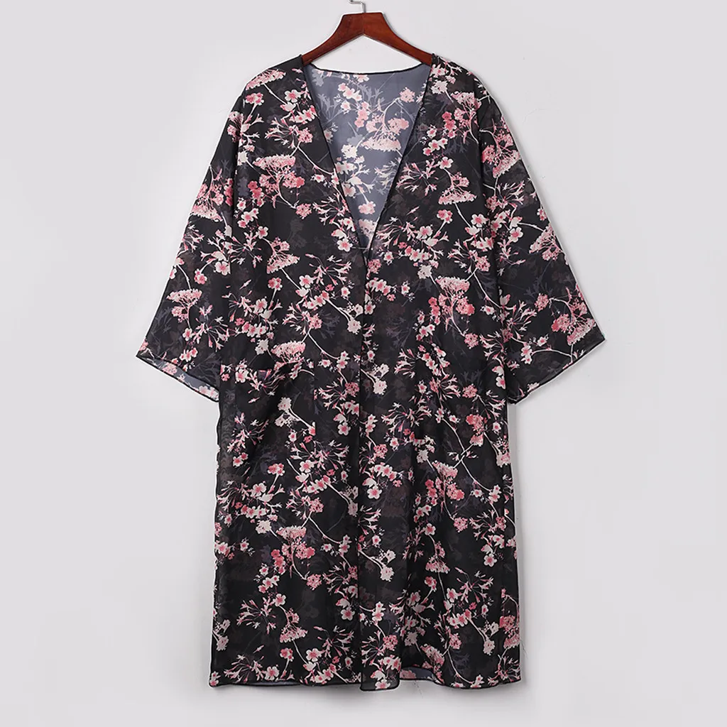 Женское повседневное винтажное кимоно кардиган длинное шифоновое с вязаным