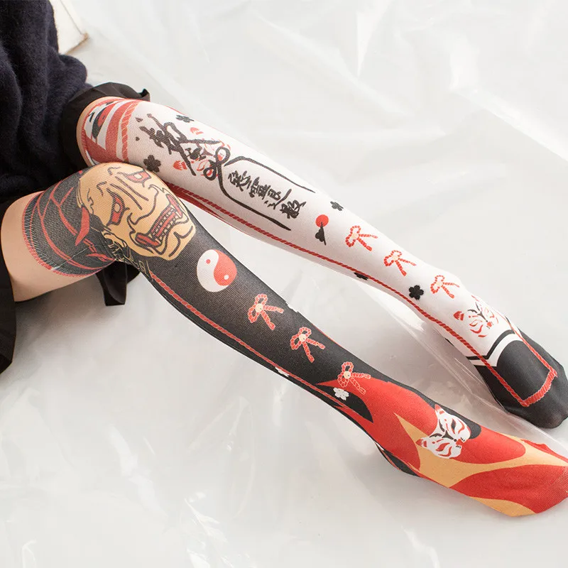 Новинка милые летние чулки выше колена с 3D рисунком женские серые японские для