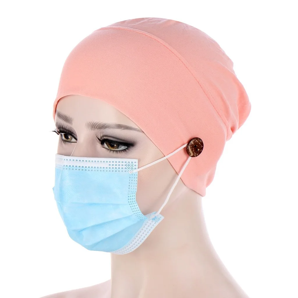 

Casual Women Turban Head Wrap Hat With Button Headwear Headscarf Bonnet Inner Hijabs Cap Muslim Hijab Hats Turbantes Caps