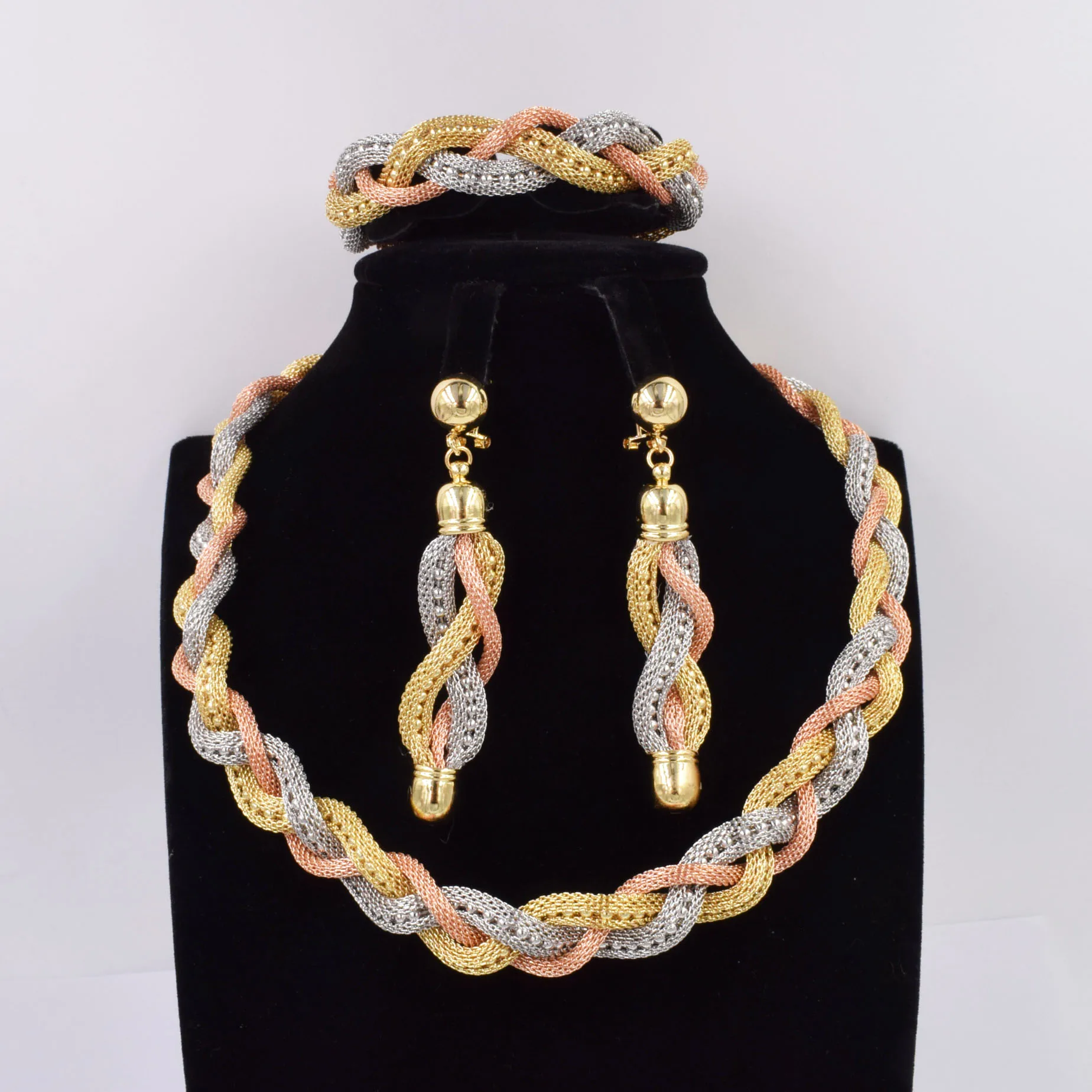 

NEW High Quality Ltaly 750 Gold 3color Jewelry Set For Women african beads fashion Bracelet Ring jewelry