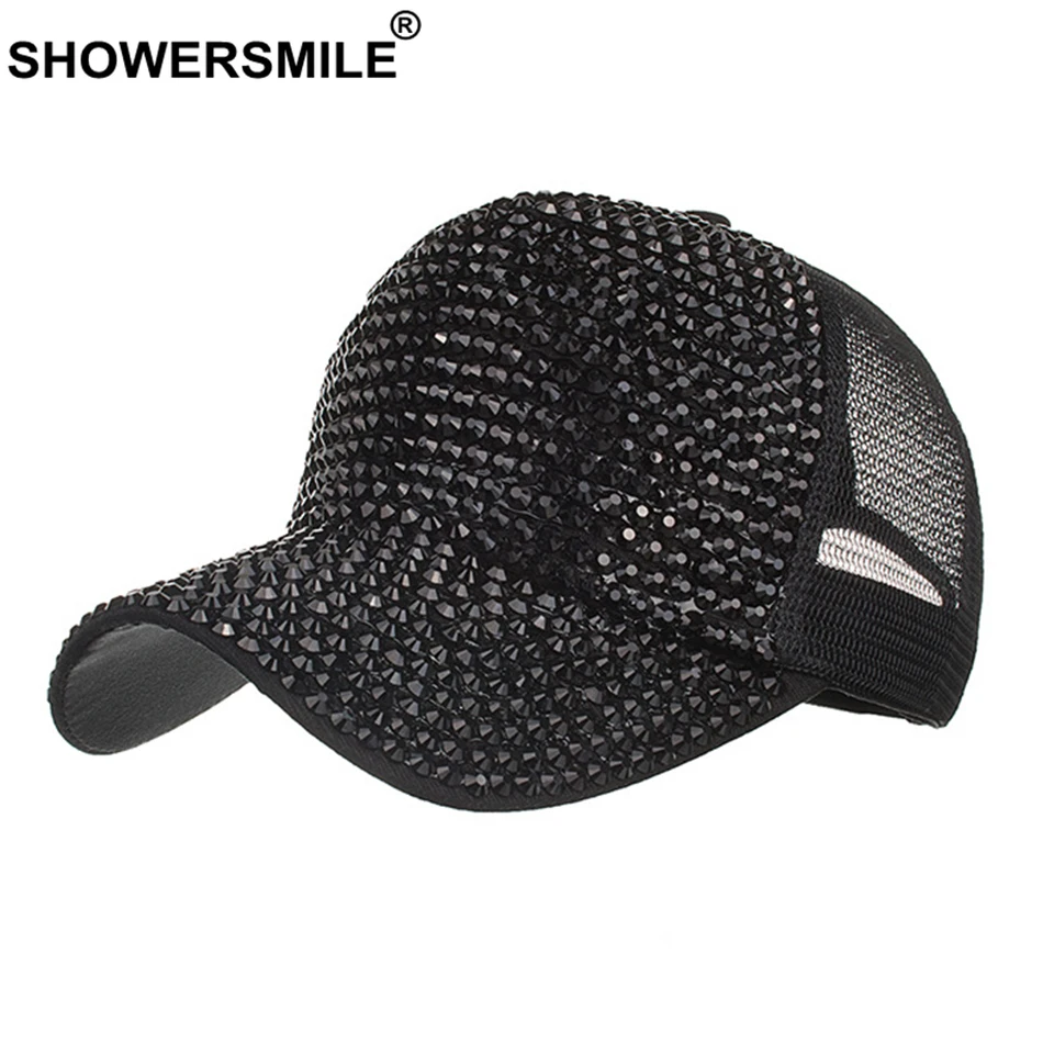 SHOWERSMILE стразы бейсболки для женщин синяя блестящая шляпа со стразами женский