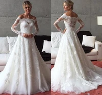 vintage wedding dresses long sleeve a line boat neck lace appliques country western wedding dress 2020 cheap custom made