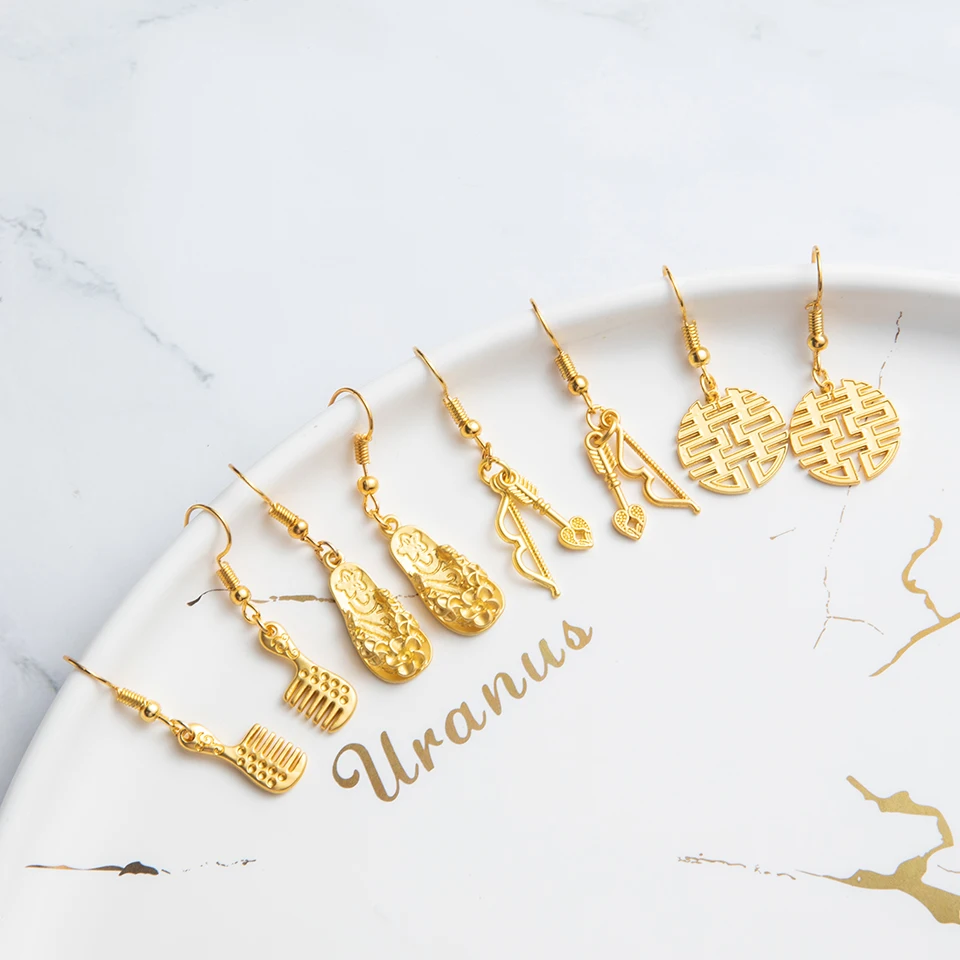 Romantic Sweet Cute Golden Copper Coins Shape Dangling Earrings For Women And Girls Wedding Engagement Accessories Ear Ornaments | Украшения