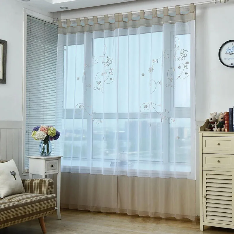 Шторы с цветочной вышивкой в пасторальном стиле современные прозрачные оконные