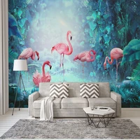 custom self adhesive wallpaper modern minimalist tropical rainforest flamingo background wall decoration 3d sticker papel