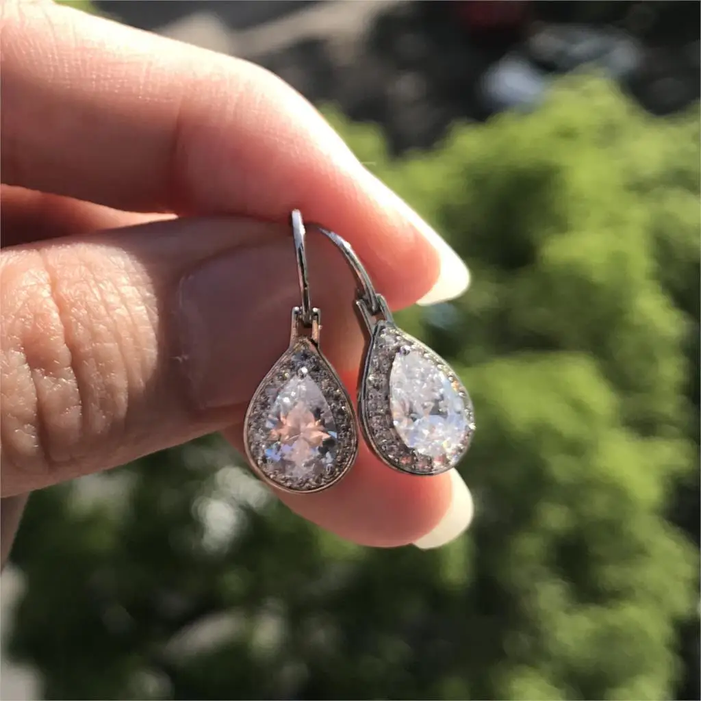 

Luxury Female Green Zircon Dangle Earrings Rose Gold Silver Color Earrings For Women Vintage Zircon Stone Wedding Earrings