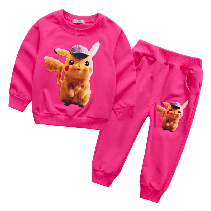 Комплект осенней одежды для мальчиков и девочек с Пикачу пальто капюшоном + штаны