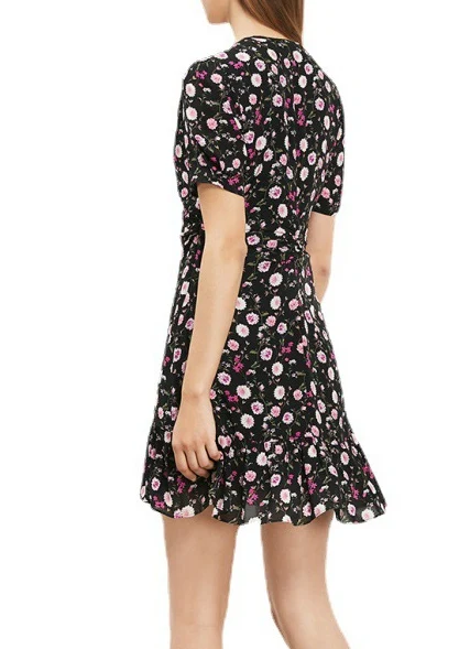 

Women Dress 2021 Summer New Sweet Style V-neck Zipper Pleated Floral Lotus Leaf Short-sleeved Dress