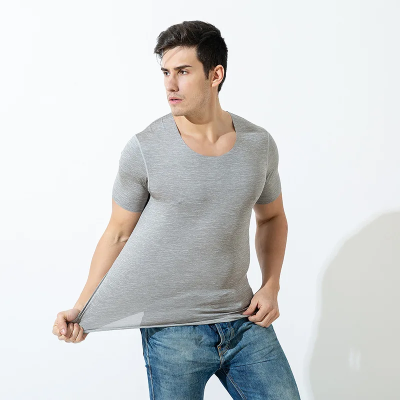 Летняя однотонная мужская футболка из ледяного шелка с коротким рукавом