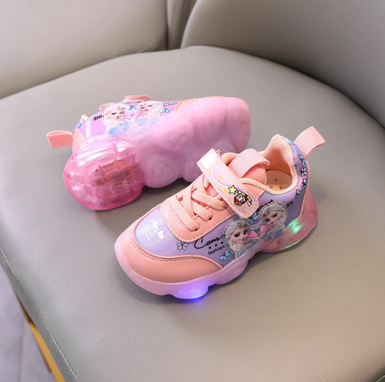Детские кроссовки с подсветкой для девочек модная спортивная обувь бега героями