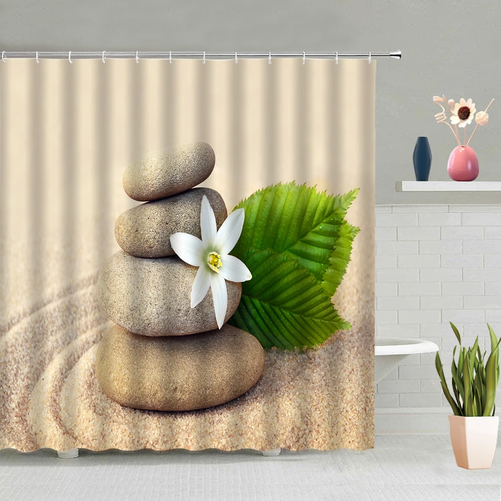 

Занавеска для душа с изображением морского пляжа, песка, бабочки, цветов, зеленых листьев, украшение для ванной комнаты, занавеска для душа с...