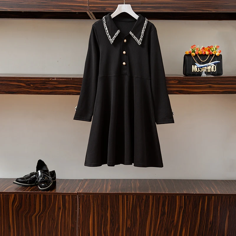 

Women's Fat Mm2019 Autumn Dress New Small Fragrance Doll Neck Slim Dress