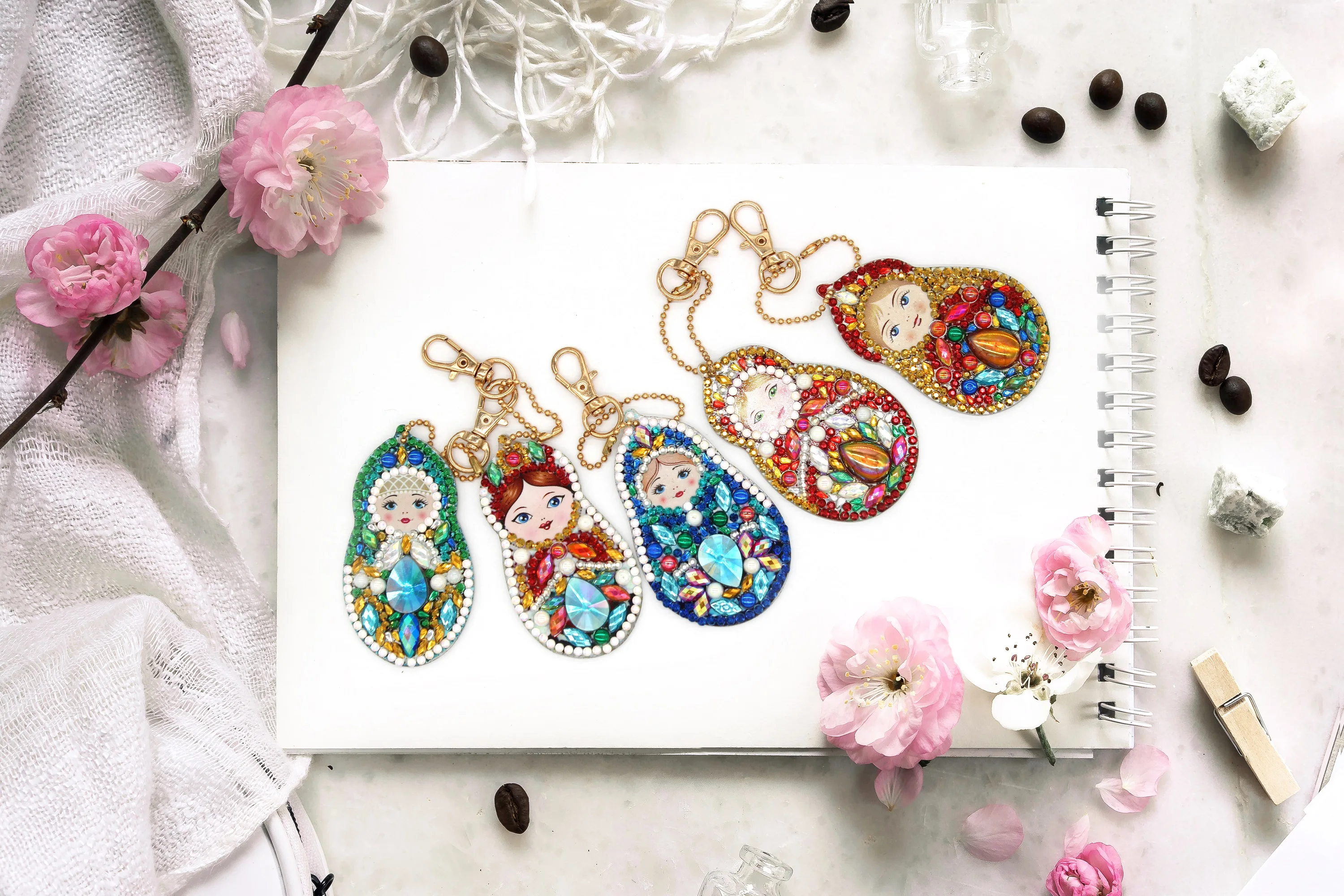 

5Pcs DIY Full Special Shaped Diamond Painting Russia Doll Cartoon Keyring Keychains Cross Stitch Embroidery Women Bag Key Chain