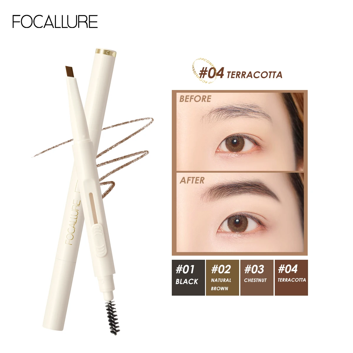 

FOCALLURE Ultra Fine Triangle Eyebrow Pencil Slidable Waterproof Precise Brow Definer Long Lasting Tint Profession Eyes Makeup