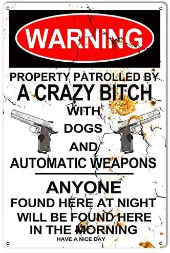 

ArtFuzz Warning Crazy Bitch with Dogs No Trespassing Metal Sign 12x16