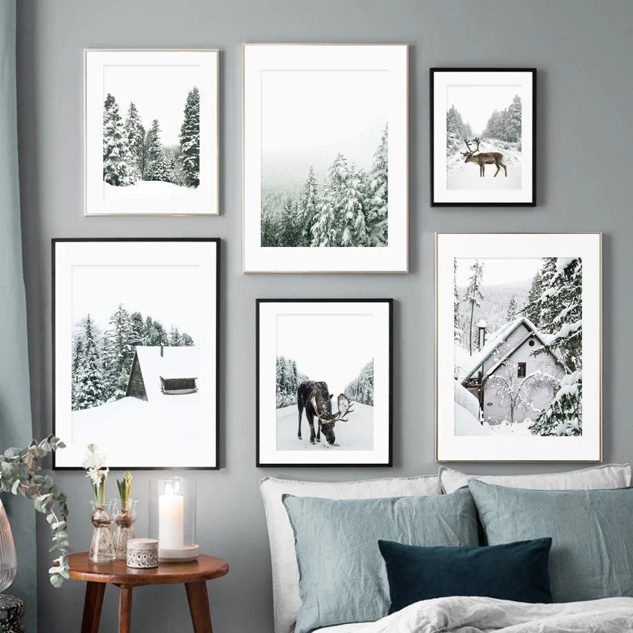 

Alps Snow Scene Pine Forest Reindeer Wall Art Canvas Painting Nordic Posters And Prints Wall Pictures For Living Room Home Decor