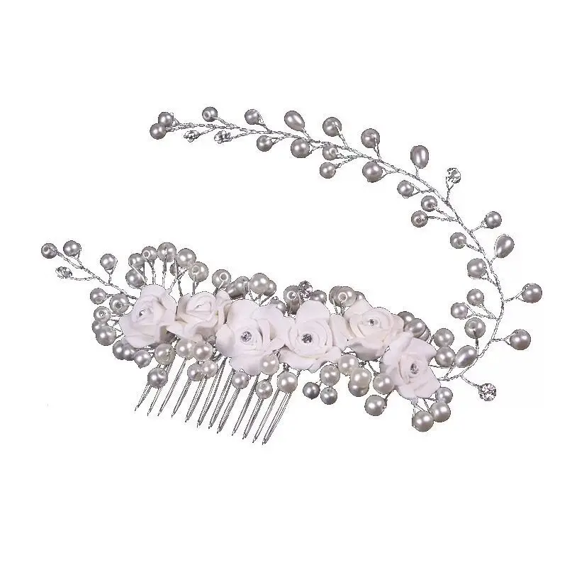 

side flower hair accessories pure handmade pearl beads women barrettes bride hair jewelry wedding headband wreath jewelry