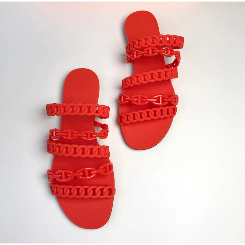 Женские дизайнерские тапочки без застежки мягкие сандалии на цепочке из пвх