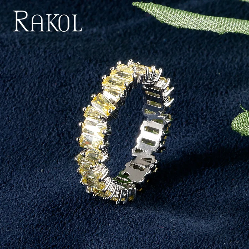 RAKOL, новинка, модное, роскошное, очаровательное, AAA, багет, кубический цирконий, обручальное кольцо для женщин, многоцветная, Т-образная форма, Cz камень, вечерние ювелирные изделия