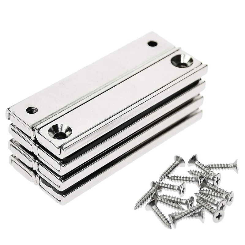 

Promotion! 8PCS Strong Neodymium Bar Magnets Rectangular Pot Magnets Long Strip Magnet Countersunk Hole Magnets with Mounting Sc
