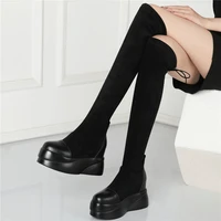 winter thigh high shoes women stretchy cow leather over the knee high military boots female slim leg long shaft fashion sneakers