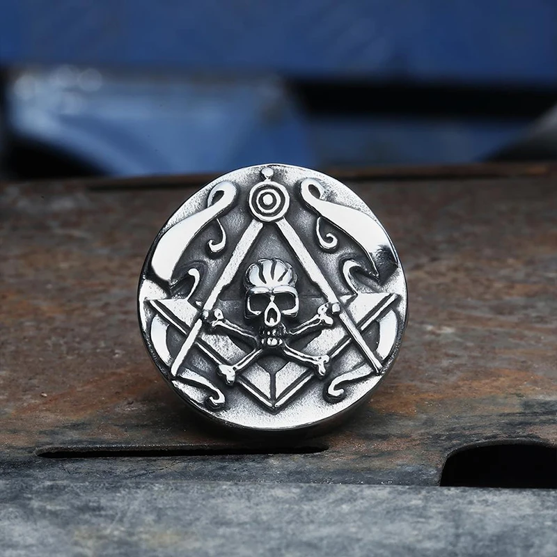 

Punk Locomotive Rock Hip Hop Trend Retro Freemasonry Logo Skull Men Ring Boy Birthday Holiday Gift Party Jewelry Wholesale