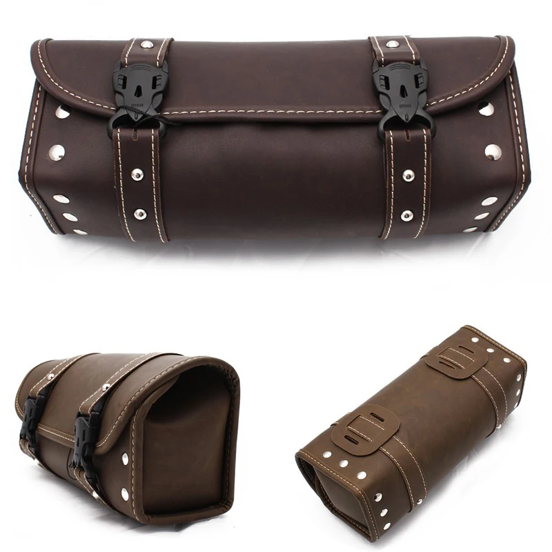

Deposit Bag Motorcycle Leather Side Tool Tail Handlebar Bag 2 Belts Easy to Install for Honda/Suzuki/Kawasaki/Yamaha Universal
