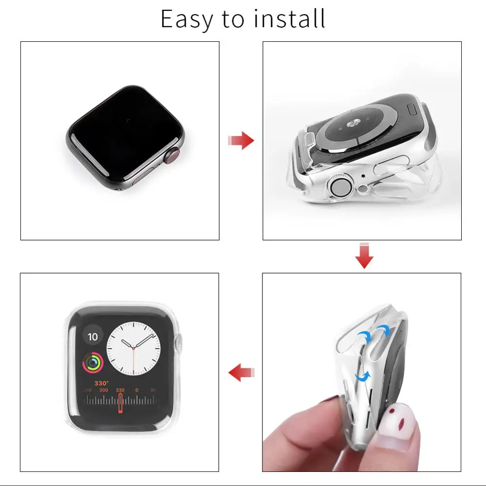 Case for Apple Watch 38mm 42mm 40mm 44mm Soft TPU All-Around Clear Screen Protector Cover Protective Case Series76543 se 41/45mm