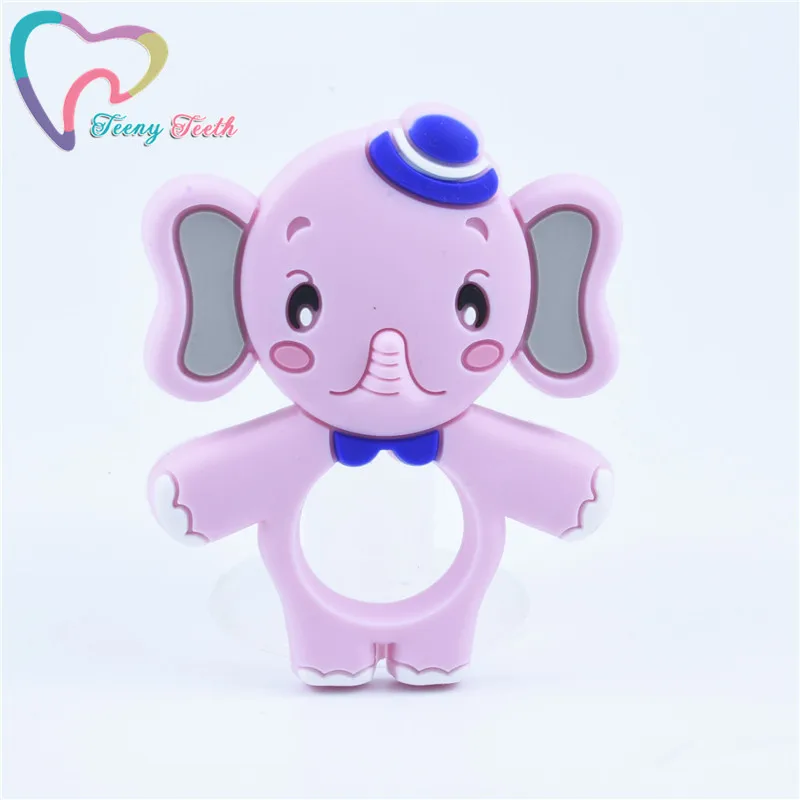Mordedor de silicona de elefante de dibujos animados para beb&eacute;, colgante de dentici&oacute;n de lactancia sin BPA, regalo para ni&ntilde;os, 2 piezas-1