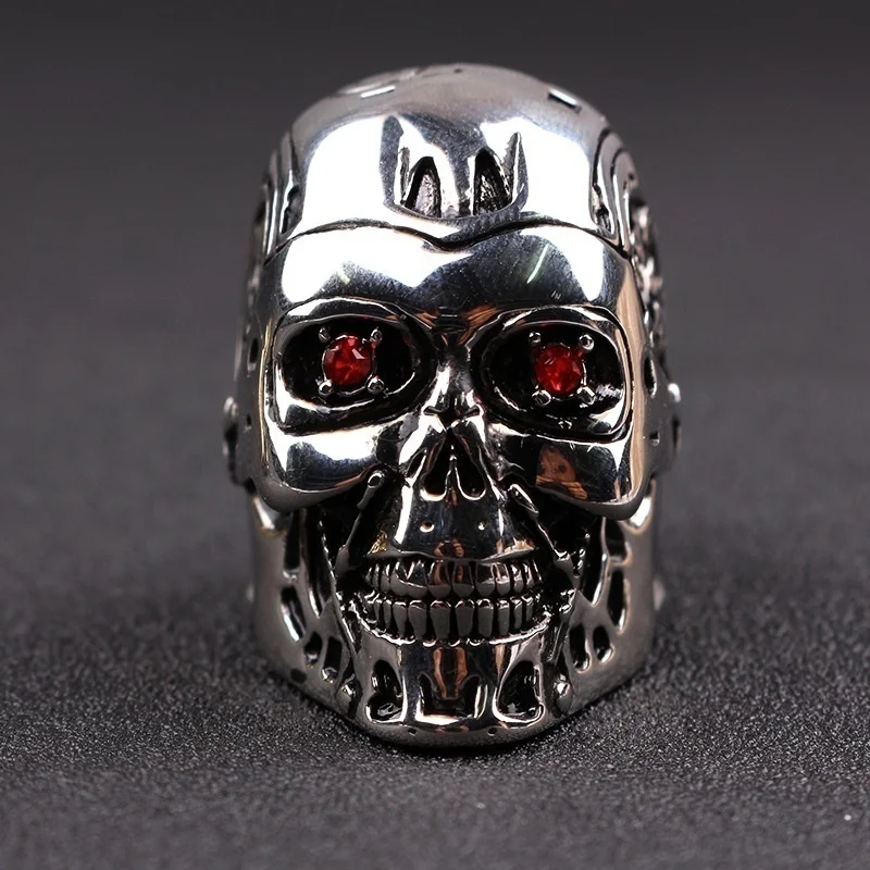 Мужское кольцо с красным кристаллом Terminator в стиле хип-хоп панк мотоцикл клуб
