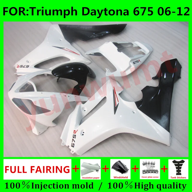 

NEW ABS Motorcycle Injection Mold Fairings kit for Triumph Daytona 675 06 07 08 675R 09 10 11 12 bodywork Fairing black white