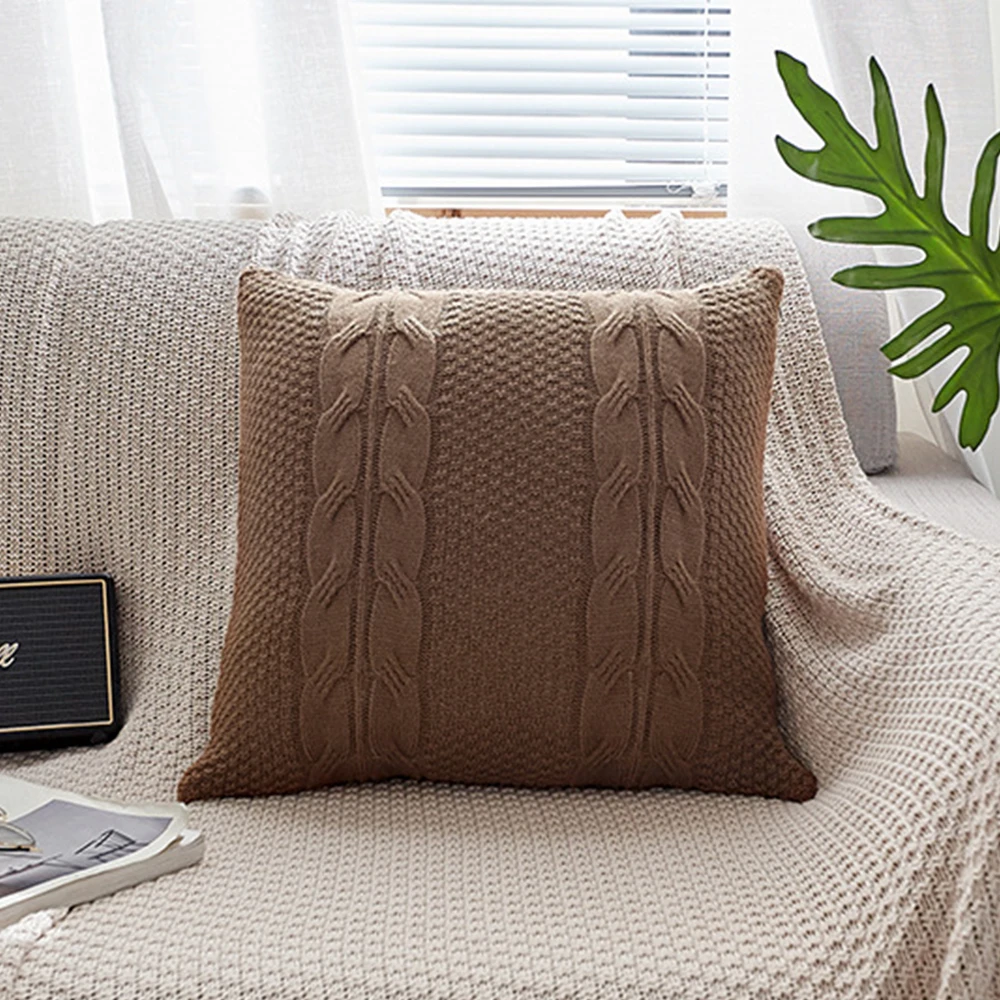 Двойной вязаный чехол для подушки винтажный кофейного цвета слоновой кости