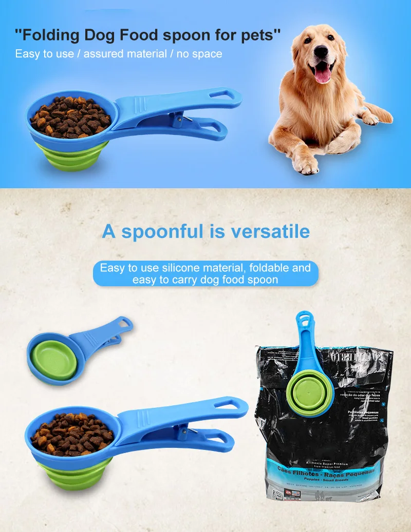 

Folded Dog Cat Feeders Bowl Food Scoop Spoon Sealing Clipper Food Storage Collapsible Doggie Snack Cup Pet Cat Dog Supplies