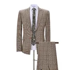 Мужской костюм из двух предметов, облегающий деловой костюм жениха, смокинг в коричневую клетку, для официальных свадебных костюмов (Блейзер + брюки)