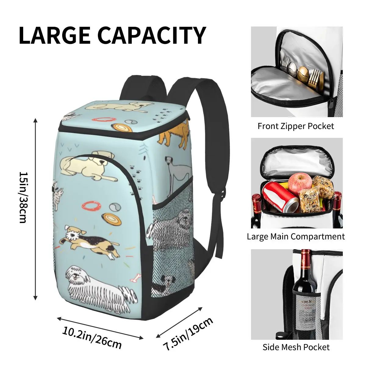picnic cooler backpack different doodle dogs waterproof thermo bag refrigerator fresh keeping thermal insulated bag free global shipping