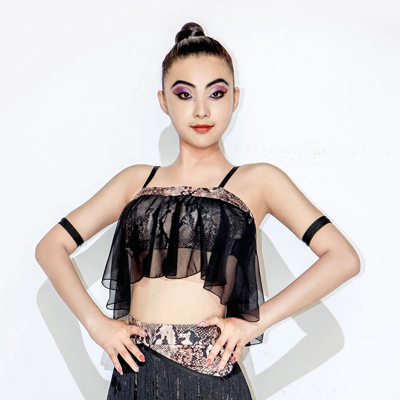 

New Style Sling Short Top Sexy Leopard Dance Costumes Mesh Tube Tops For Women Latin Practice Clothes Performance Wear DN9661