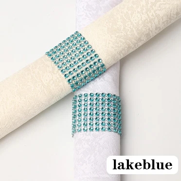 lakeblue 6 шт., кольца для салфеток, стулья, пряжки, вечерние свадебные украшения, блестящие украшения, банты со стразами, держатель для салфеток ручной работы - Цвет: lakeblue