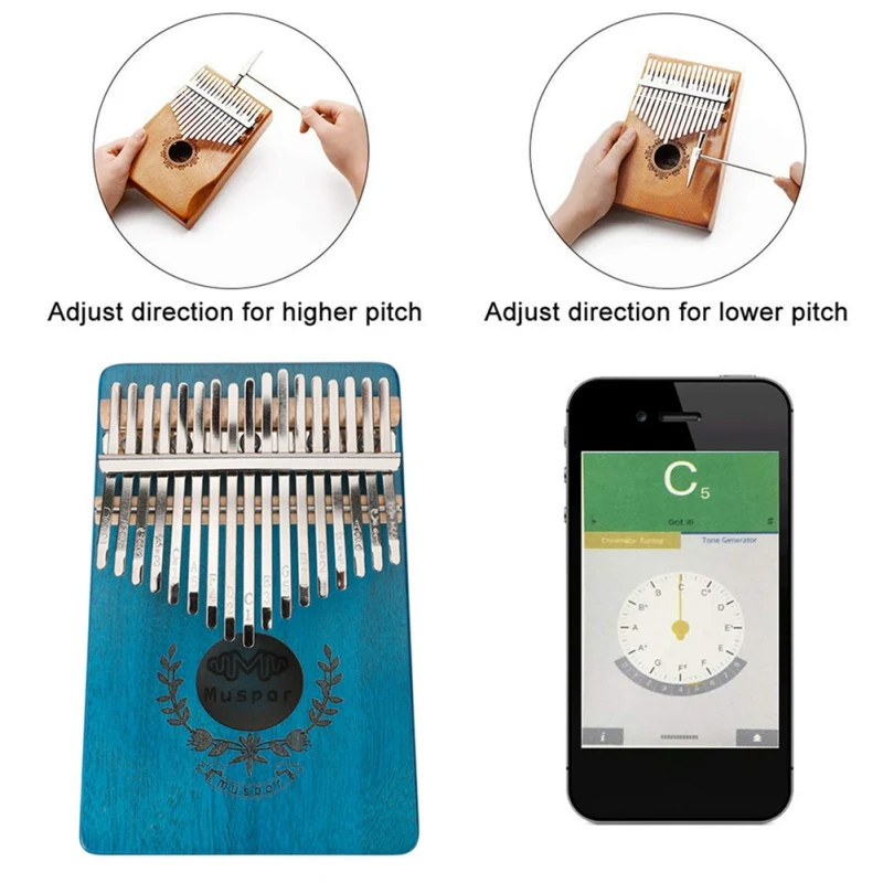 

17 Key Wood Thumb Piano Mahogany Musical Instruments Mbira Hammer Sticker Kit Child Beginners Portable Finger Piano