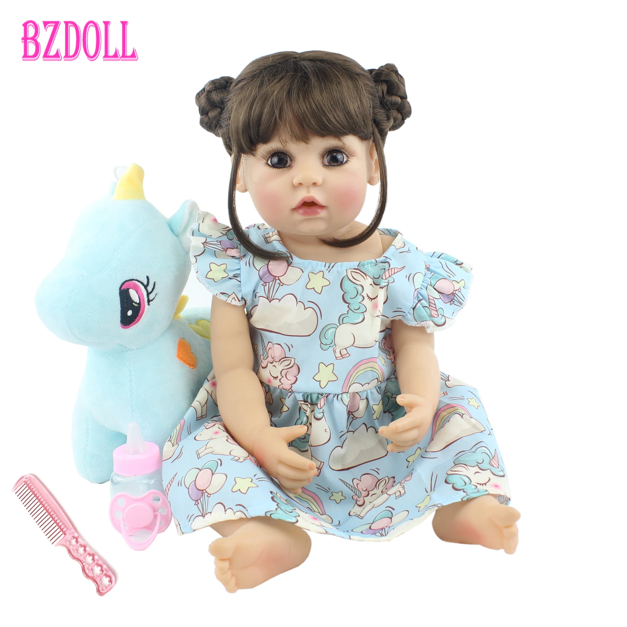 

55cm New Full Silicone Body Reborn Baby Doll Toy Vinyl Newborn Babies Dress Up Princess Girl Bebe Child Birthday Gift Bathe Toy
