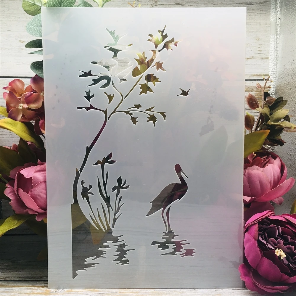 

A4 29cm Crane Lake Tree DIY Layering Stencils Wall Painting Scrapbook Coloring Embossing Album Decorative Template