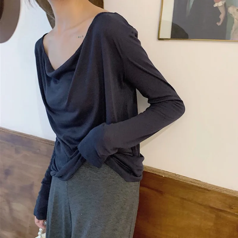 

Early Spring Design Loose And Versatile Sense Niche Long-sleeved T-shirt Top