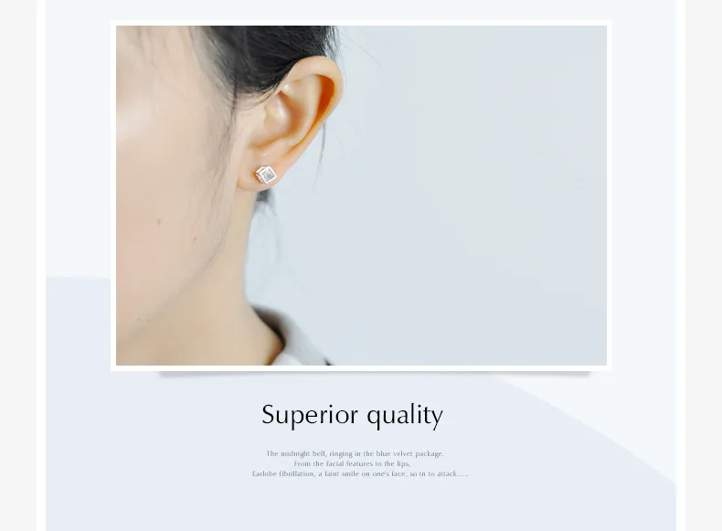 Женские серьги гвоздики серебряного цвета с квадратным фианитом|stud earrings|cute stud